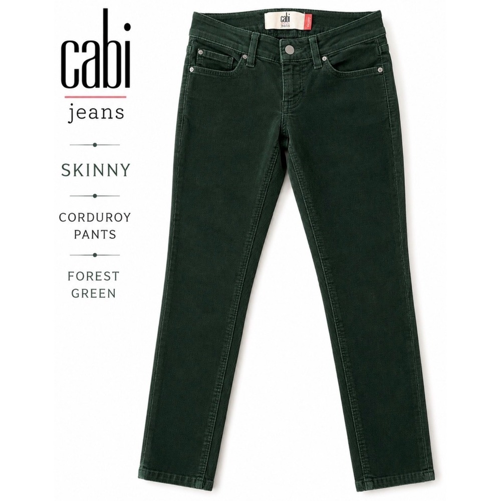 Cabi Jeans Skinny Corduroy Pants Forest Green 3743 Womens Size 10 Mid Rise